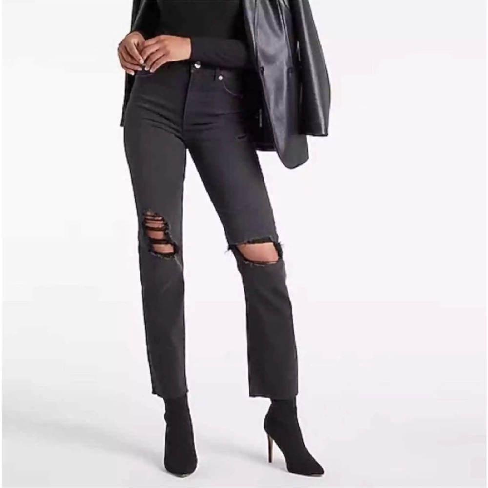 Express Black Distressed Knee Slim Jeans
